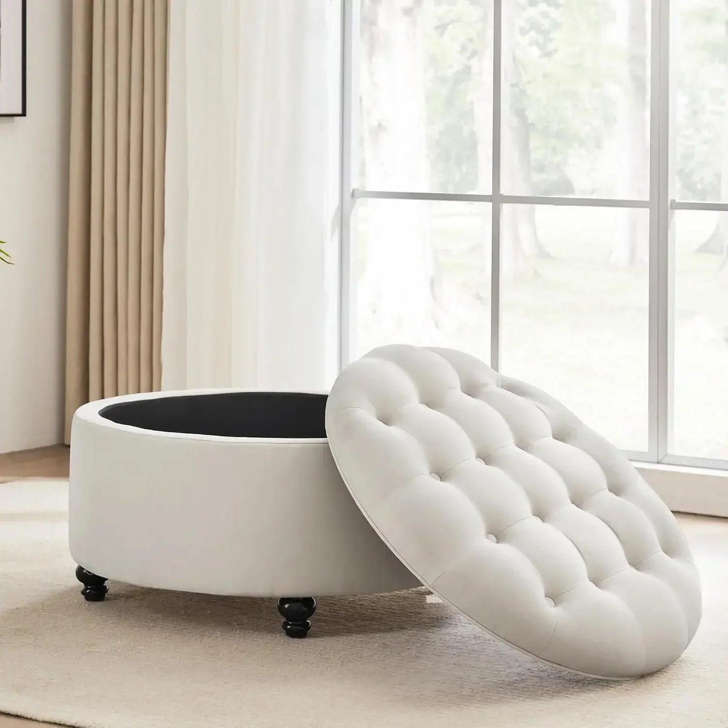 Modern 30-Inch Ottoman - Round Storage & Removable Top
