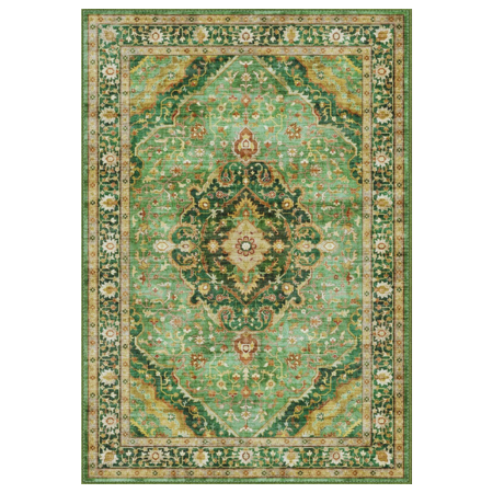 Green Vintage Area Rug 5'x8' - Machine Washable with Non-Slip Backing