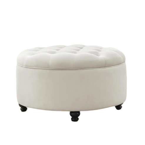 Modern 30-Inch Round Storage Ottoman with Removable Top in White