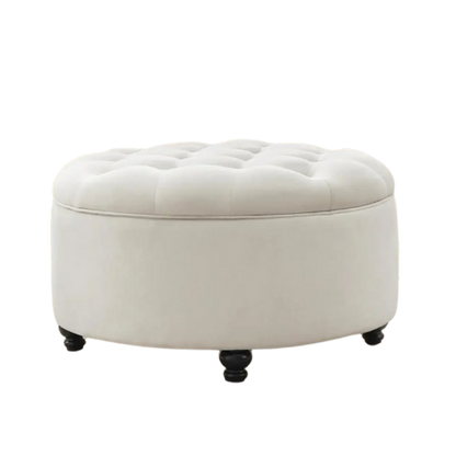 Modern 30-Inch Round Storage Ottoman with Removable Top in White