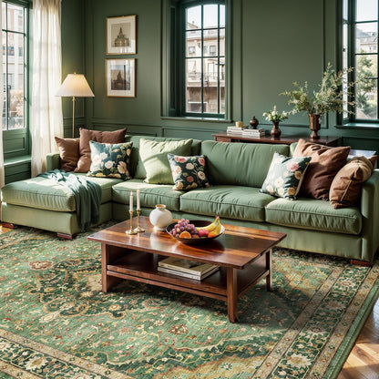 Green Vintage Area Rug 5x8 - Washable & Non-Slip