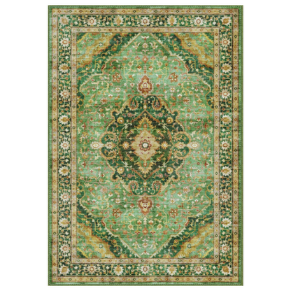 Green Vintage Area Rug 5'x8' - Machine Washable with Non-Slip Backing